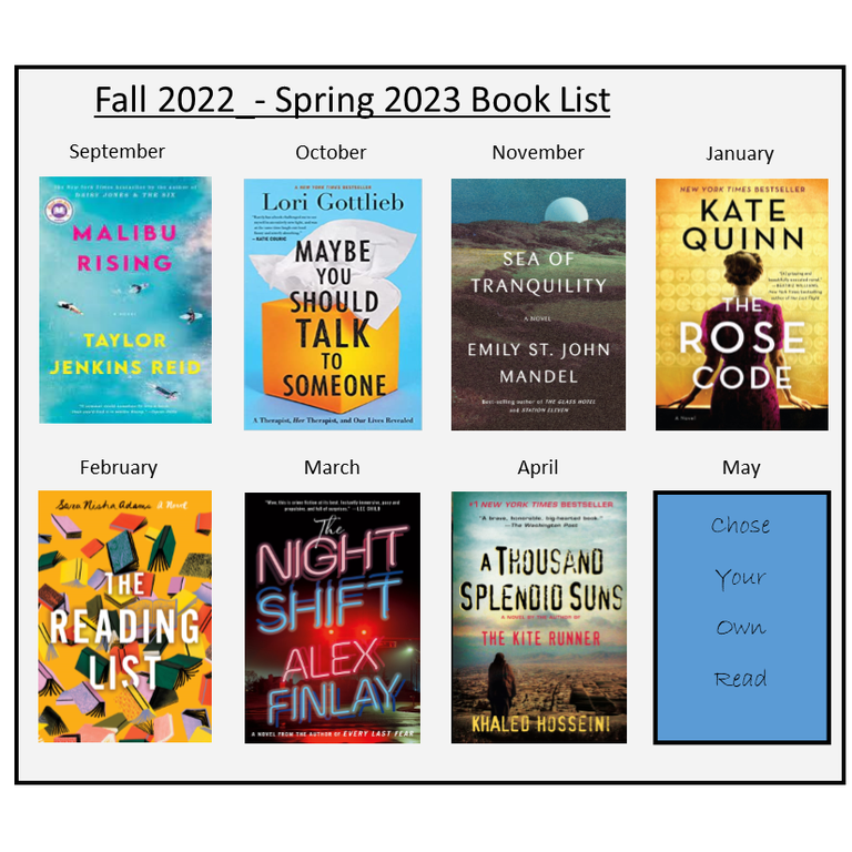 ravenous readers book club book list and cover photos of 2022-23 books